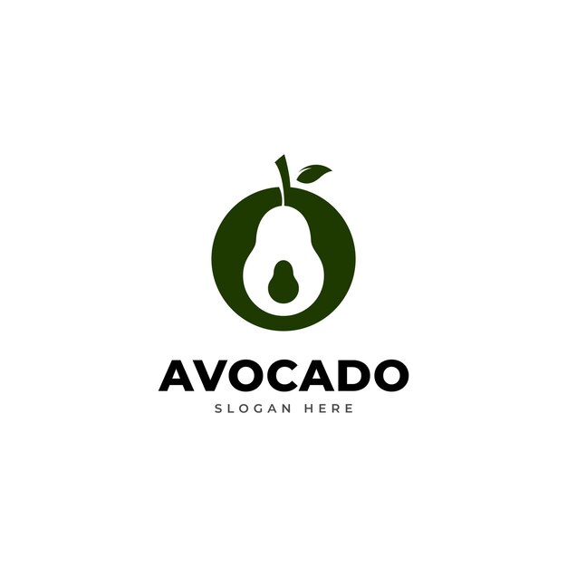 Plantilla de logotipo de fruta de aguacate Mitad de aguacate con diseño de vector de hoja Logotipo de alimentos saludables