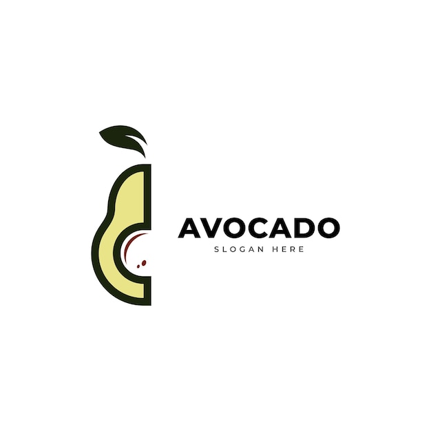 Plantilla de logotipo de fruta de aguacate Mitad de aguacate con diseño de vector de hoja Logotipo de alimentos saludables