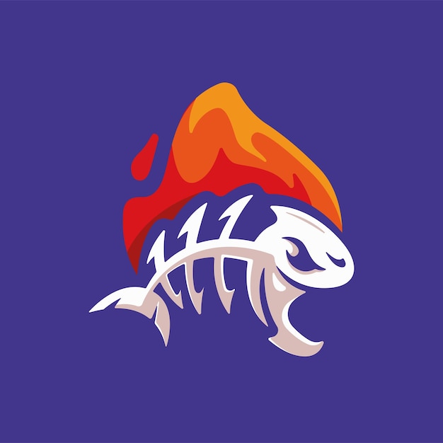 Plantilla de logotipo de fuego de hueso de pescado agresivo