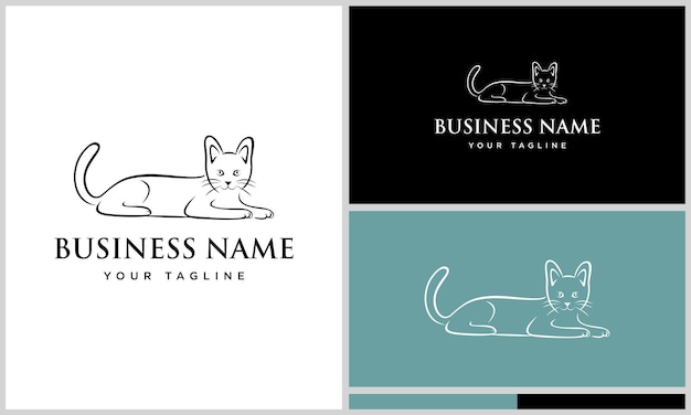 Plantilla de logotipo de gato de arte lineal