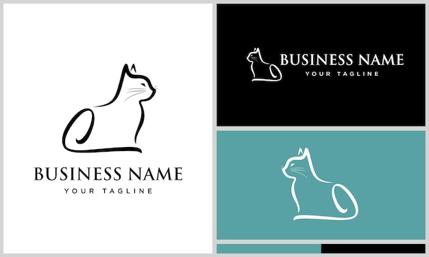 Plantilla de logotipo de gato de arte lineal