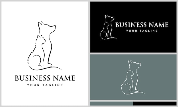 Plantilla de logotipo de gato de arte lineal