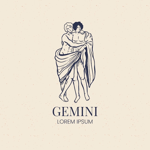 Plantilla de logotipo de géminis de diseño plano dibujado a mano