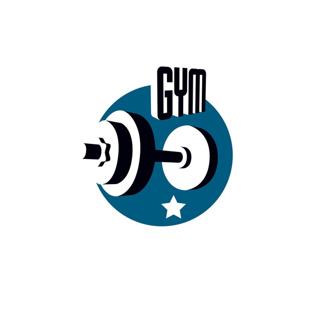 Plantilla de logotipo de gimnasio y fitness, emblema de vector de estilo vintage. Con barra.