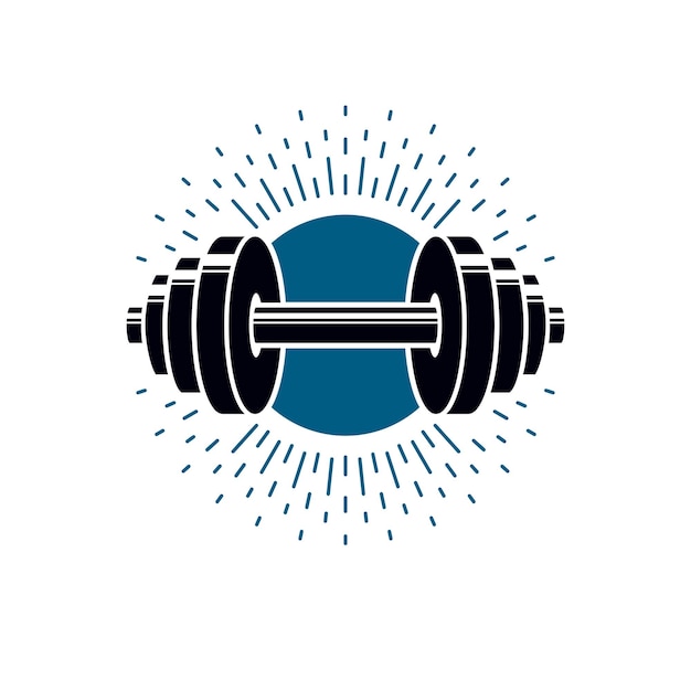 Plantilla de logotipo de gimnasio y fitness, emblema vectorial de estilo retro. Con barra.