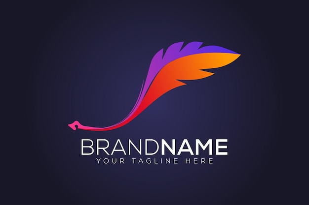 plantilla de logotipo de gradiente de pluma vectorial minimalista