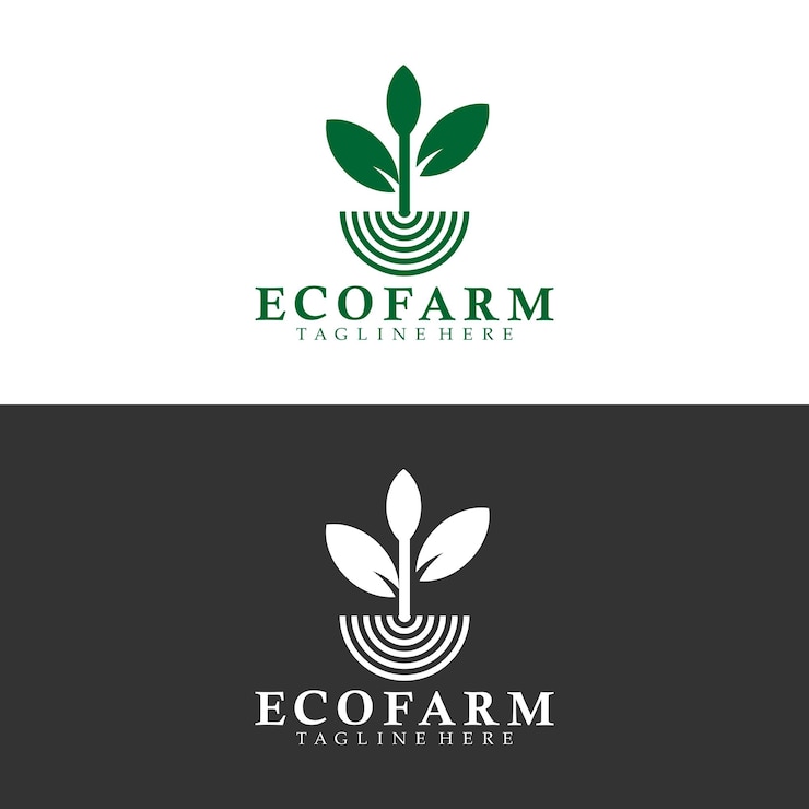 plantilla de logotipo de granja ecológica con hojas y raíces verdes