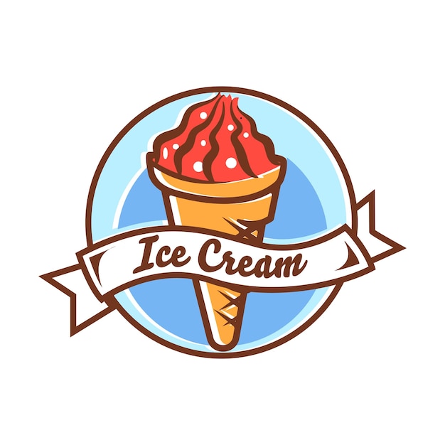 Plantilla de logotipo de helado minimalista en el cono de waffle Icono de vector de helado Ilustración de estilo dibujado a mano para el diseño de pegatinas y camisetas