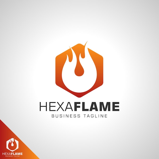 Vector plantilla de logotipo de hexágono de fuego de llama