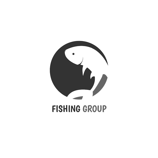 Plantilla de logotipo de hobby de pesca en negro. Grupo de pesca Simple Black dan Grey Style Logo Design