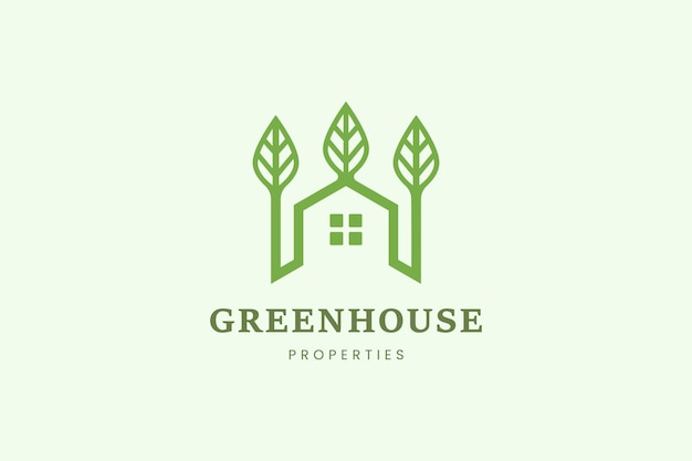 Plantilla de logotipo de hogar y árbol de hojas para propiedad o negocio de apartamentos