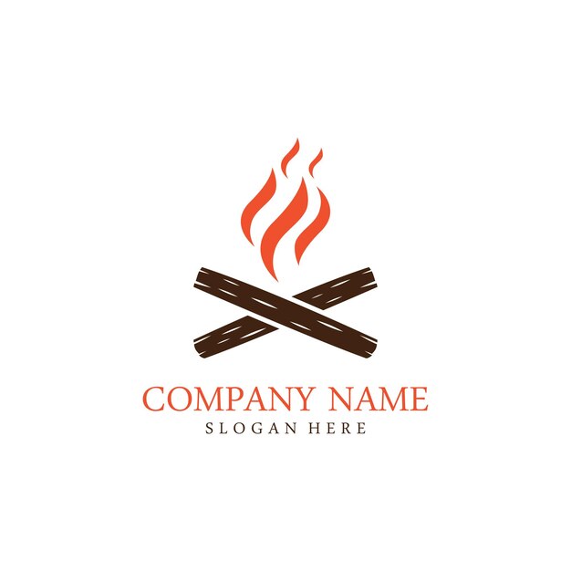 Plantilla de logotipo Hoguera ardiente con maderas cruzadas