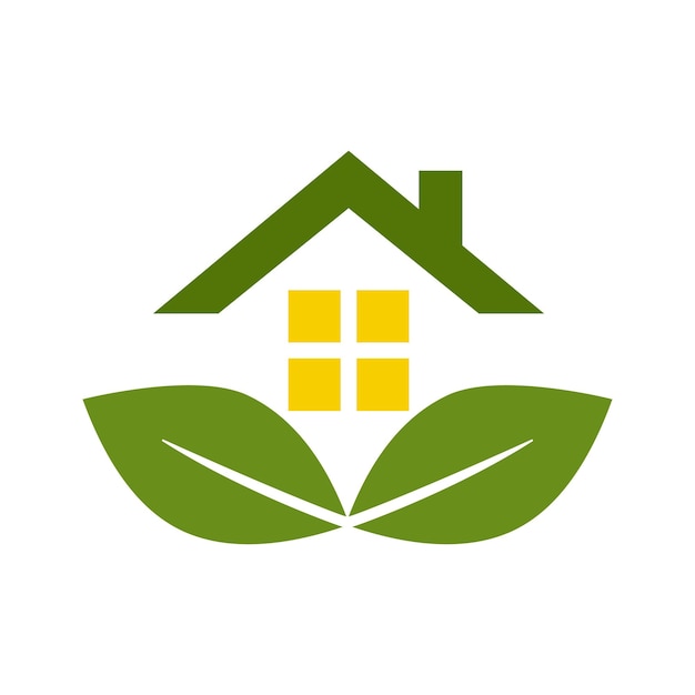 Plantilla de logotipo de hoja y casa verde