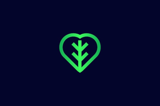 Plantilla de logotipo de hoja de corazón minimalista y creativa sobre fondo negro