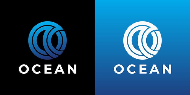 Vector plantilla de logotipo de icono de mar y océano moderno minimalista y simple logotipo de océano de espacio negativo letra o