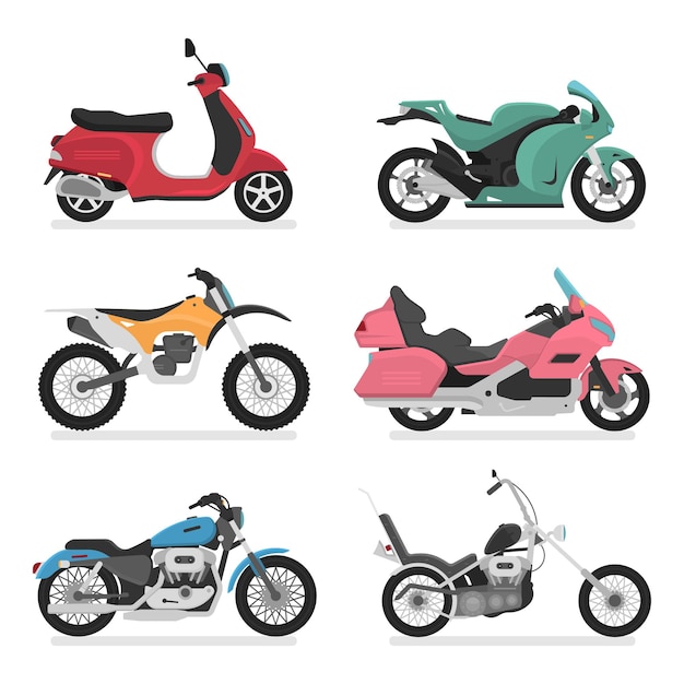 Plantilla de logotipo de icono de motocicleta. vista lateral, perfil. estilo de dibujos animados plana.