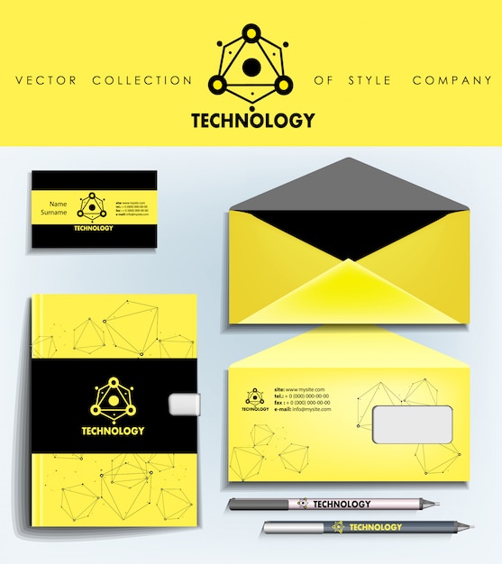 Vector plantilla y logotipo de identidad corporativa abstracto negro y amarillo