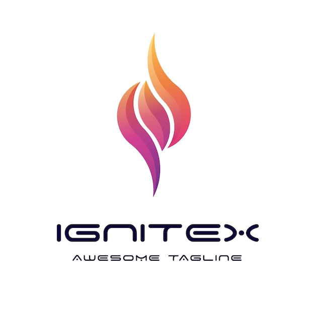 Plantilla de logotipo IgniteX Signo de fuego simétrico en forma de círculo en estilo plano aislado sobre fondo blanco