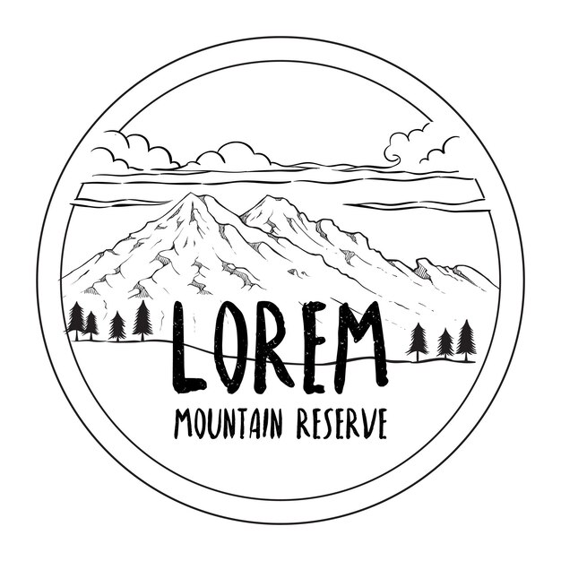 Vector plantilla de logotipo de ilustración dibujada a mano de montaña en blanco y negro