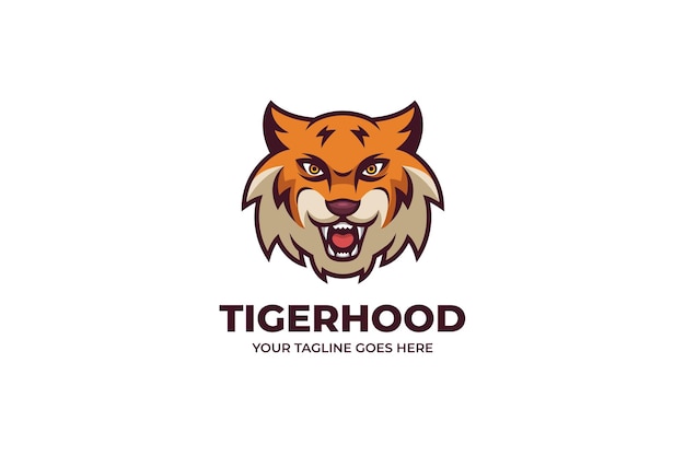 Plantilla de logotipo de ilustración de dibujos animados de cabeza de tigre