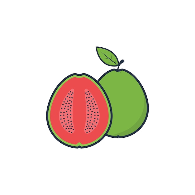 Plantilla de logotipo de ilustración de fruta de guayaba fresca vectorial adecuada para negocios de comercio de frutas y jugo de fruta fresca