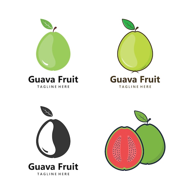 Plantilla de logotipo de ilustración de fruta de guayaba fresca vectorial adecuada para negocios de comercio de frutas y jugo de fruta fresca