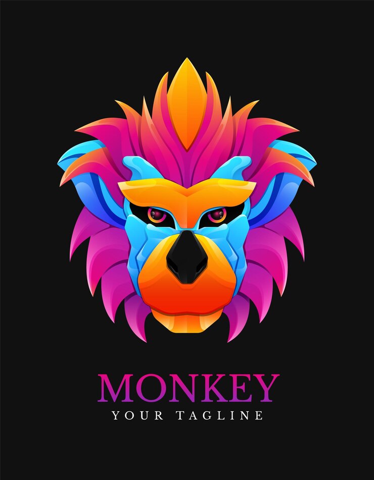 Vector plantilla de logotipo de ilustración de vector de cabeza de mono estilo degradado colorido