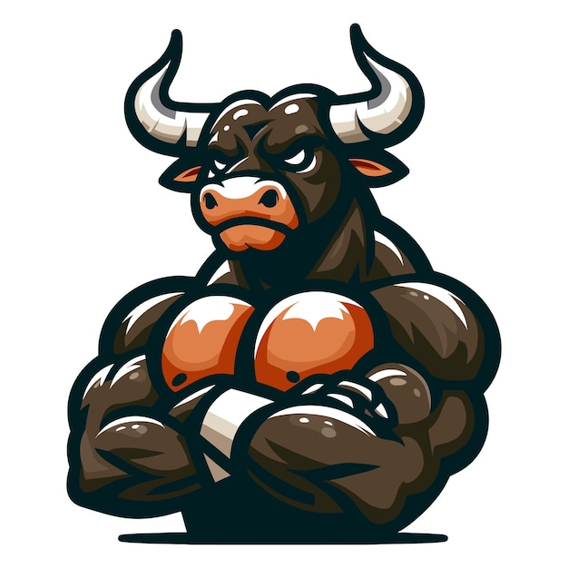 Vector plantilla de logotipo de ilustración de vector de diseño de mascota de toro de músculo de cuerpo atlético fuerte