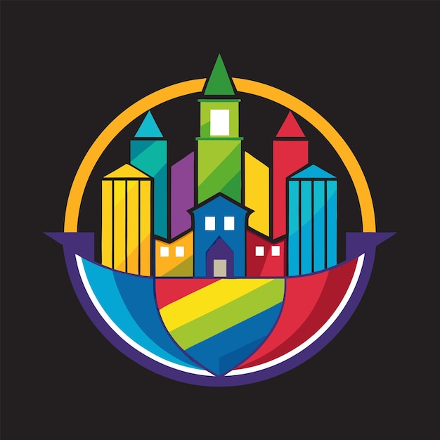 plantilla de logotipo de ilustración vectorial de la ciudad abstractamente colorida
