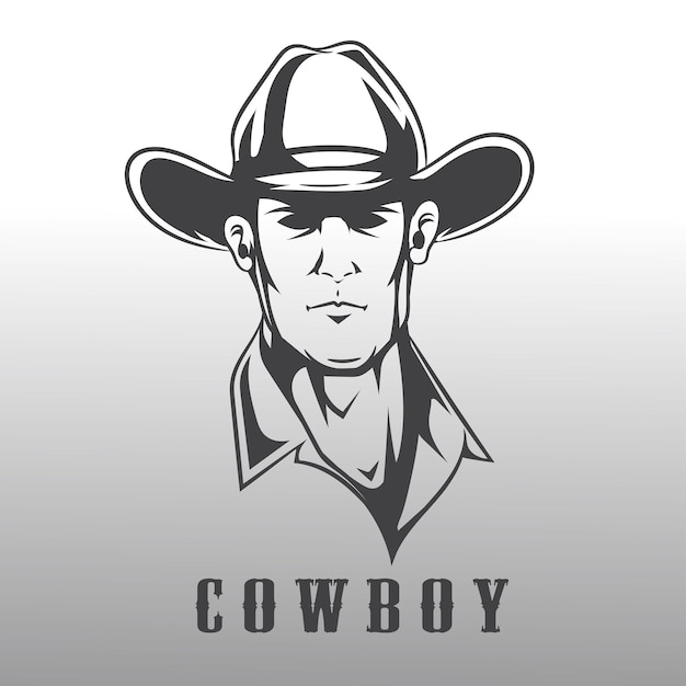 Plantilla de logotipo con la imagen del hombre con sombrero Ilustración de vector de vaquero Mascota