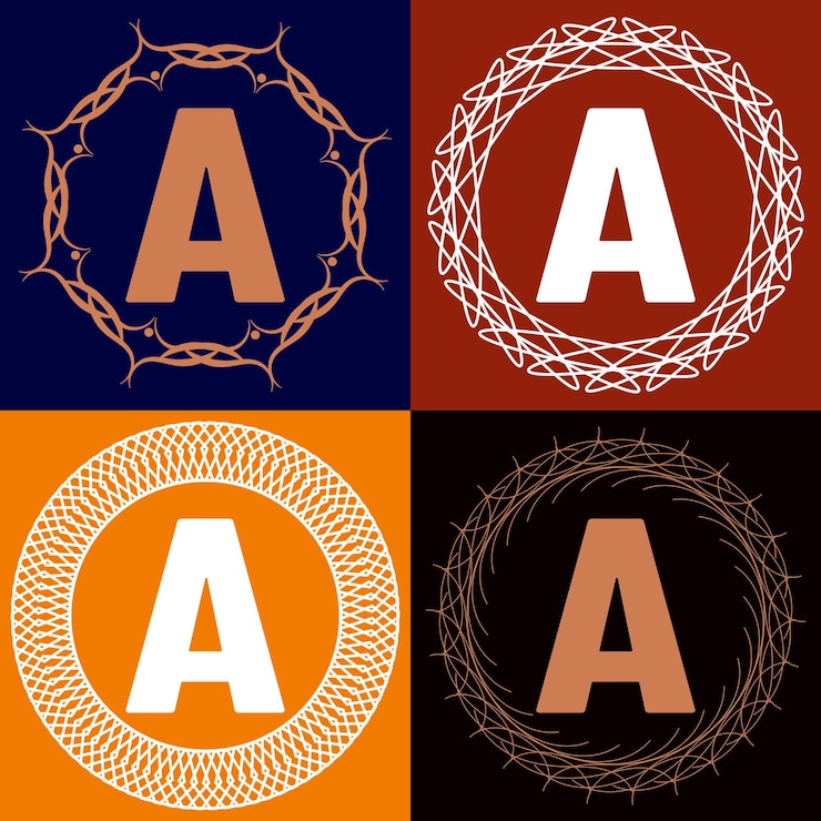 Vector una plantilla de logotipo inicial de letra con marco floral en diferentes colores