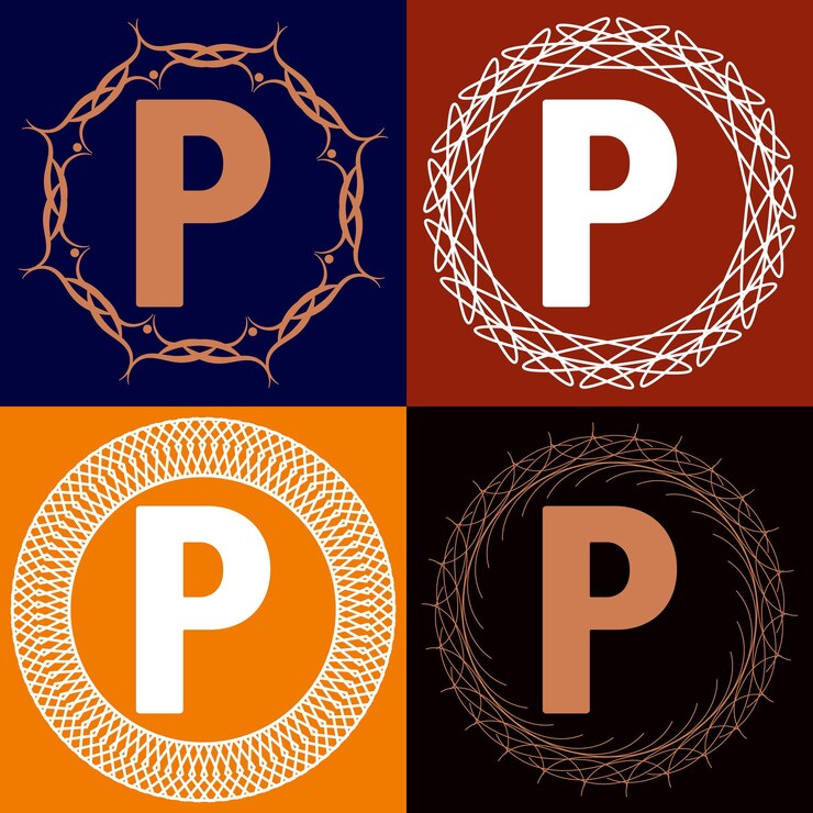 Vector plantilla de logotipo inicial de letra p con marco floral con color diferente