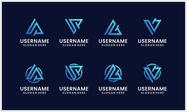 Plantilla de logotipo inicial de letra triangular abstracta con colores degradados