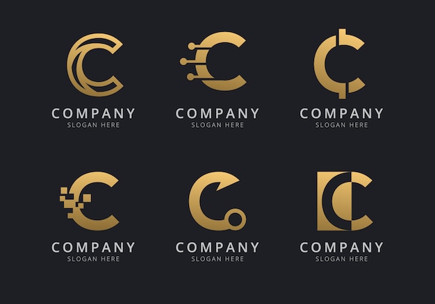 Plantilla de logotipo de iniciales C con un color dorado para la empresa