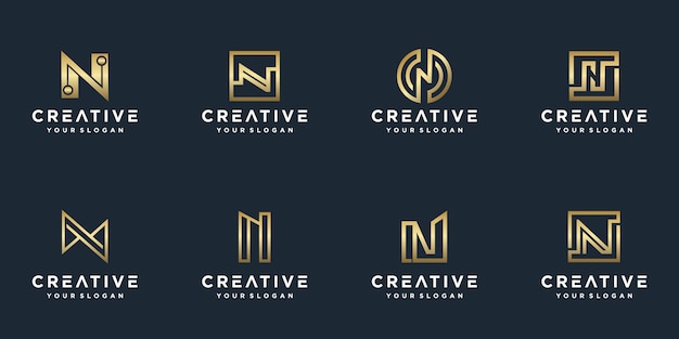 Plantilla de logotipo iniciales n con un color de estilo dorado para la empresa