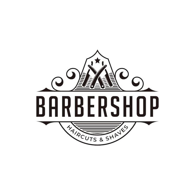 Plantilla de logotipo de insignia de barbería de lujo vintage