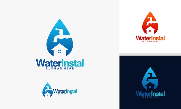 Plantilla de logotipo de instalación de fontanería, vector de diseños de logotipo de instalación de agua