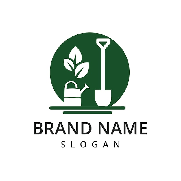 plantilla de logotipo del jardín logotipo de la granja utilizando la ilustración de la pala