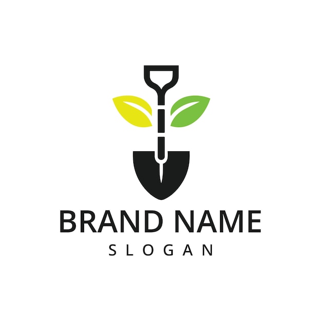 plantilla de logotipo del jardín logotipo de la granja utilizando la ilustración de la pala