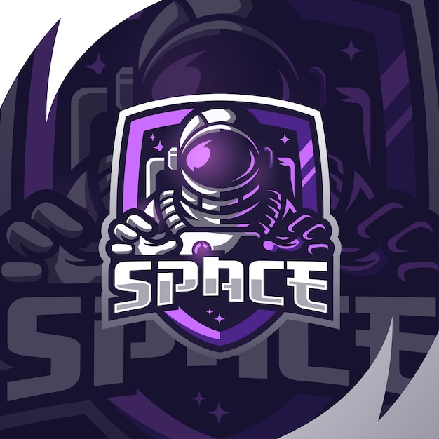 Plantilla de logotipo de juego de astronauta para esports premium vector