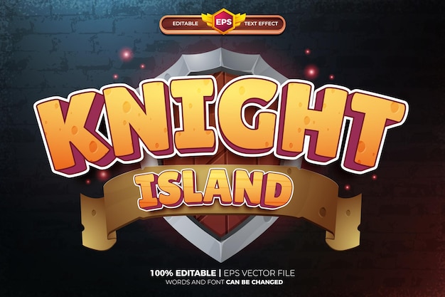 Plantilla de logotipo de juego de dibujos animados Knight Island 3D Text Effect
