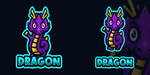 Plantilla de logotipo de juego de mascota purple baby dragon para esports streamer facebook youtube