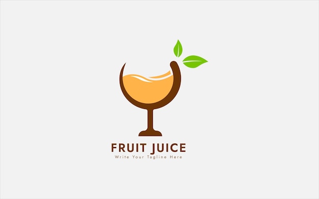 Plantilla de logotipo de jugo de fruta potable Logotipo de jugo con concepto de vidrio y hoja