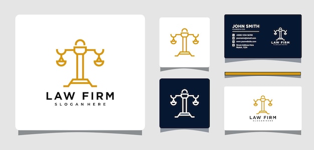 Plantilla de logotipo de justicia de bufete de abogados con inspiración de diseño de tarjeta de presentación