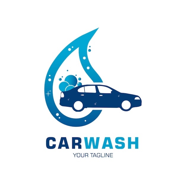 Plantilla de logotipo de lavado de coches. Icono de coche con espuma.