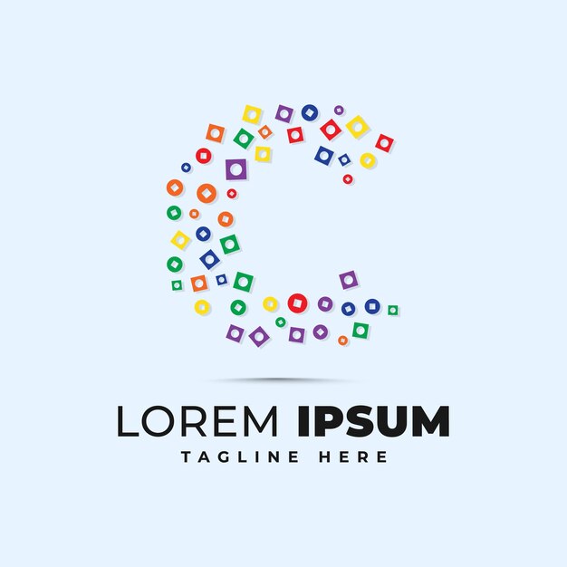plantilla de logotipo de letra colorida con círculo de puntos de polca y píxel de forma cuadrada plantilla de Logotipo de carta colorida con circunferencia de puntos de Polka y píxel en forma cuadrada