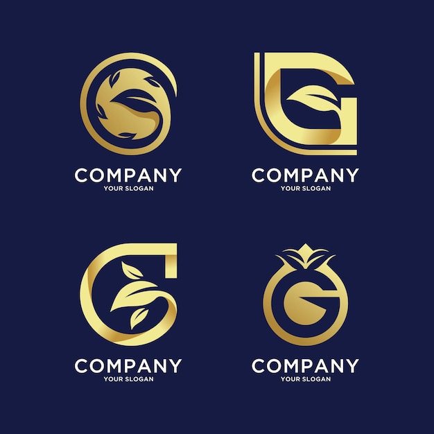 Plantilla de logotipo de letra g de hoja verde de lujo