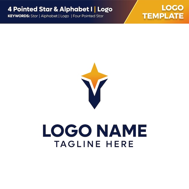 La plantilla del logotipo de la letra I de la estrella de cuatro puntas
