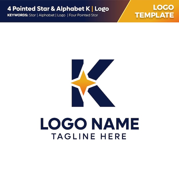 plantilla de logotipo de la letra K de la estrella de cuatro puntas