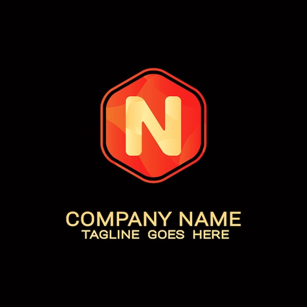 plantilla de logotipo letra N dentro de un hexágono.